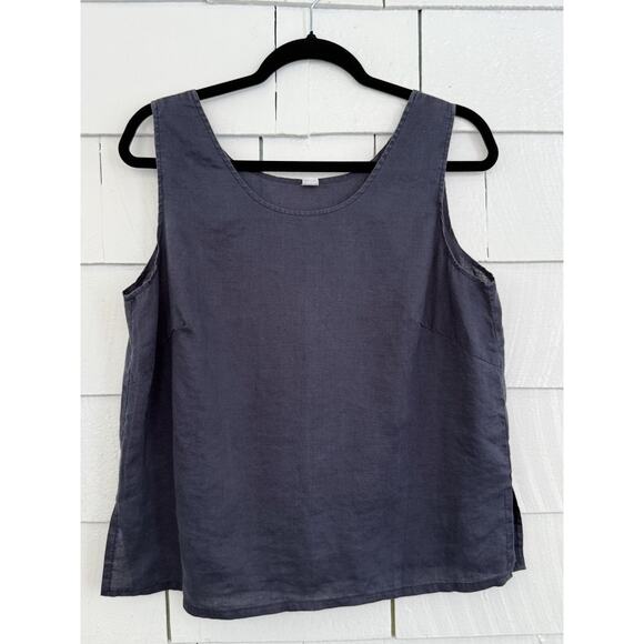 Night Womens 10 Boxy Sleeveless 100% Linen Tank Old Money Lagenlook Quiet Luxury - Picture 1 of 6
